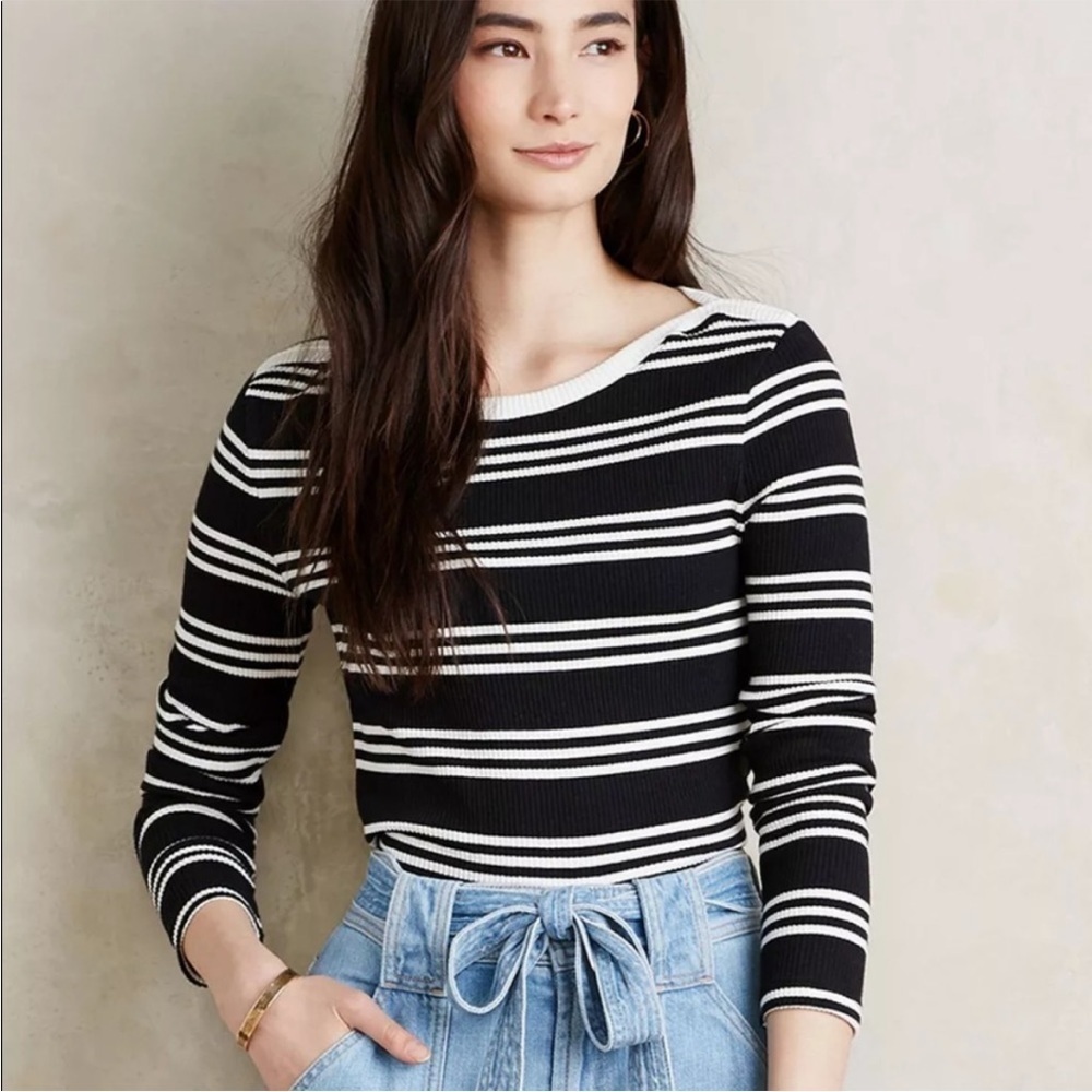 Anthropologie Everleigh Striped Knit Sweater Top NWT Size XS